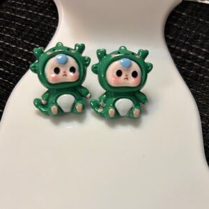 Green Dinosaur Kids Earrings